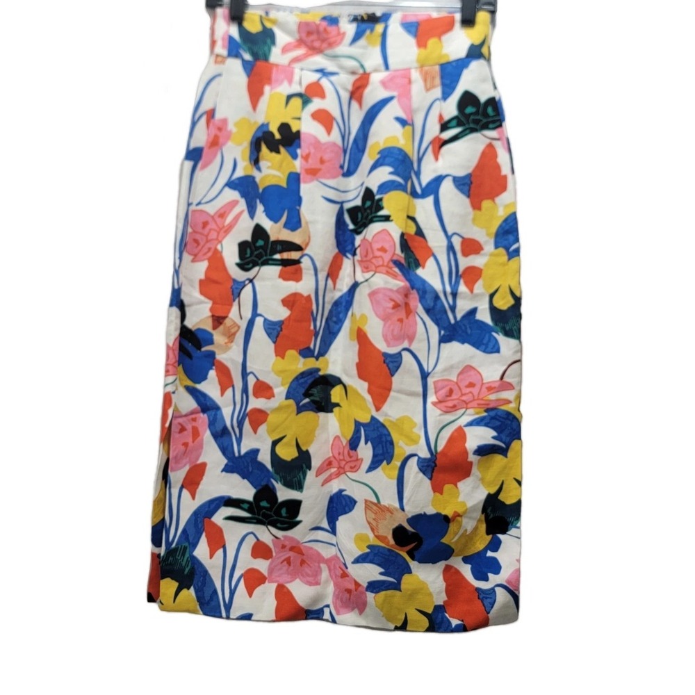 J.Crew Floral Pintucked Linen Midi Skirt Morning Floral Lined Size 2 Artsy Chic